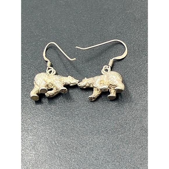 Sterling Silver Detailed 3D Grizzly Bear Animal Fur Charm Dangle Earrings 1” - Picture 10 of 11